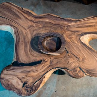 Live Edge Monkey Pot Rooted Center Table