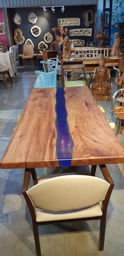 Blue epoxy Solid Wood & Metal Frame Table Product