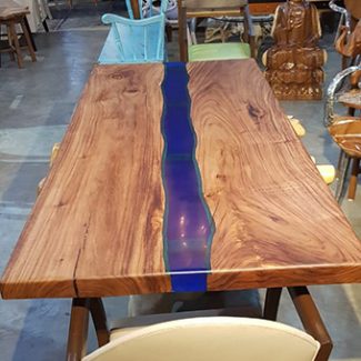 Blue Epoxy Solid Wood & Metal Frame Table