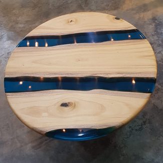 Circle Table Top With Blue Resin Art