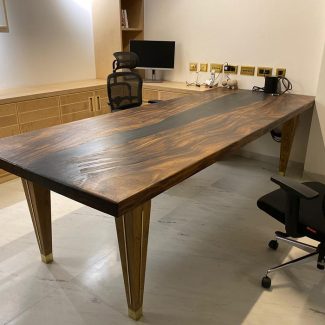 Conference Table With Combination Of Wooden And Brass Leg