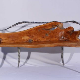 Dragon Carved Teak Root Bench With Steel Bones