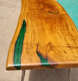 Green Epoxy Solid Wood & Steel Bone Table