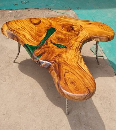 Green epoxy live-edge & Steel bone coffee Table Product