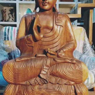 Sitting Buddha Hand Carved Wood Sculpture