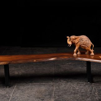 Elephant Carved Teak Root Table With Metal Legs