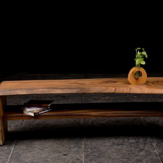 Wood Live Edge TV Stand With Book Shelf