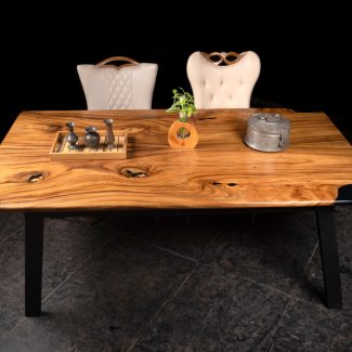 Dark Blue Epoxy Solid Wood Table With Set Of 2 Chairs