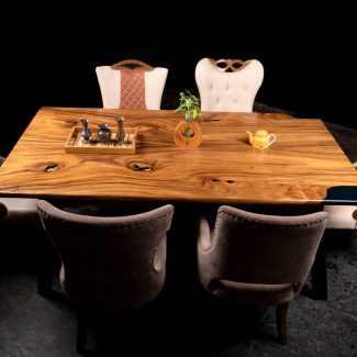 Dark Blue Epoxy Solid Wood Table With Set Of  6 Chairs